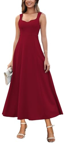 Muwodkdn Vestido de mujer con cuello en V, vestido de verano sin mangas, vestido casual de línea A, maxi vestido elegante para invitados a la boda, vestido de noche acanalado, vestido maxi holgado de