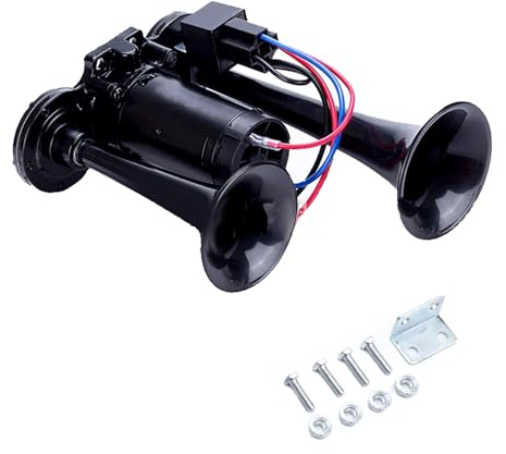 600DB Truck Train Air Horns, 12V Dual Trumpets Super Loud Air Horn Kit with Compressor for Trucks Trains Lorrys Cars Boats (Black)