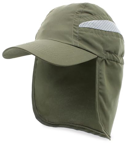 BLUECHOLON Mütze mit Nackenschutz, Trekking, Bergsteigen, Wandern, verstellbarer Verschluss, Mikrofaser, Herrenmütze, Damenmütze., grün, 61 cm