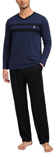 Nieery pyjama Homme Vêtements de Nuit Pyjama à Manches Longues Pantalon Long Deux Pièces Ensemble