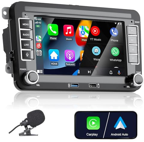 Wireless Carplay Autoradio für VW Golf 5 6 Polo T5 Tiguan Skoda Passat Jetta Caddy B6 B7 Touran Android Auto, 7 Zoll Touchscreen Radio mit Bluetooth/FM/AM/USB/RDS-Dunkelgrau