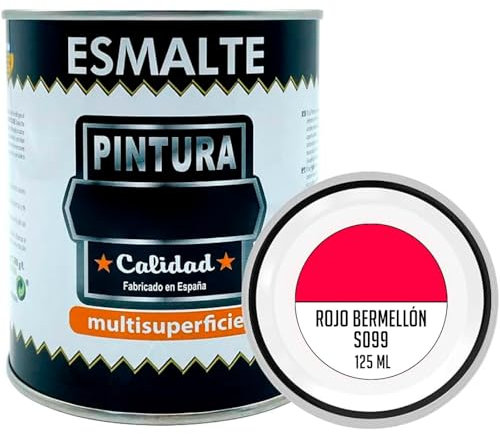 Acan Tradineur - Bote de Pintura Esmalte - Fabricado en España - Ideal para Cualquier Superficie, Madera, Plástico, Cristal o Cemento - Capacidad de 125 ML - Rojo Bermellón (S099)