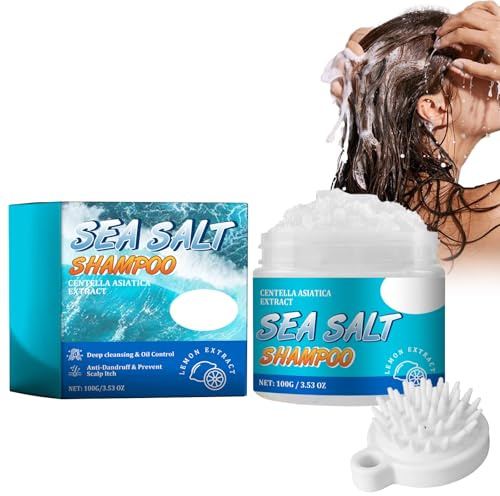 Sea Salt Champú de sal marina para el cabello, exfoliante para el cuero cabelludo, champú natural para cabello graso, limpieza profunda, hidratación y control de aceite