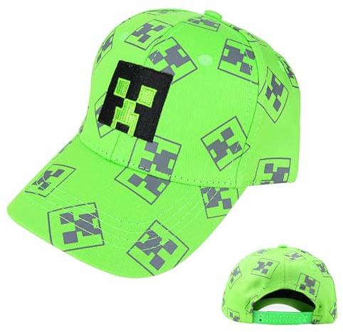 Casquette Baseball Garcon, Miner Casquette Enfant Réglable, Cartoon Casquett Baseball Sports d'Extérieur, Grille de Pixels Ajustable Chapeau de Soleil d'Eté (FR/ES, Numérique, 52, 54, Vert)