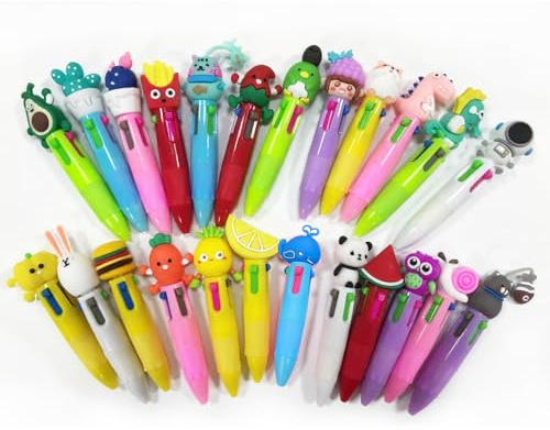 24 Stück 4 Farben Mini Kugelschreiber, Mitgebsel Kindergeburtstag 5 6 7 8 9 10 Jahre, Bunte Stifte Kinder mit Cartoon Muster Regenbogenstifte für Give Aways Gastgeschenk Kindergeburtstag Schulbedarf