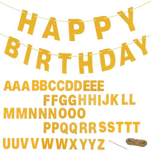 Girlang gör-det-själv banderoll 54 bokstäver siffror 2 hjärta guld med 10 m juterep Happy Birthday-banderoll för bröllop födelsedag festdekorationer
