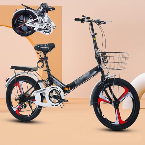 Genérico Landsvägscykel för män, hopfällbar cykel, handelscykel för utomhusbruk 6 växlar (oändligt varierande hastighet) justerbar höjd dämpning dubbla bromsar (svart, 22 tum)