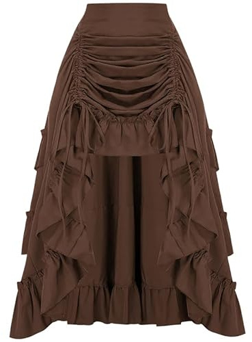 Runstarshow Piratstil vågig maxikjol halloween renässans dragsko gotisk hög låg asymmetrisk kjol medeltida viktoriansk kläder S-XXL/UK 8-20
