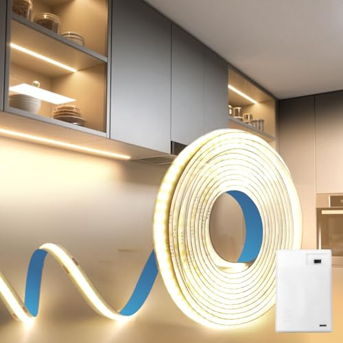 BRIMETI COB LED Strip Batteridriven LED Remsa 5V 2M Neutral Vit 4000K 320LEDs/m Flexibel Självhäftande Band Remsa för Sovrum Kök TV-bakgrundsbelysning Hem Inredning DIY Dekoration