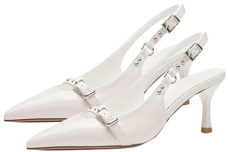 Slingpumps damer läder spets, pumps damer elegant arbete hälskor kattunge klackar högklackade skor slingback klackar spänne kvällsskor bröllop fest spännpumps sommar bröllopsskor