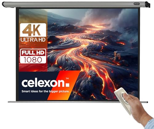 celexon HomeCinema Écran de Projection motorisé 90 | 200x150 cm 4:3 | Écran 4K, Full-HD pour Projections Home Cinéma et présentations Professionnelles avec vidéoprojecteurs | Montage Mural/Plafond