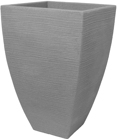 Geli Pflanzkübel Rillentopf quadratisch hoch aus Kunststoff, Farbe:Zement-grau