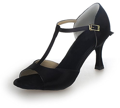 JIAJIA 20511 Latin Dam Sandaler 7,5 cm Flared Heel Super Satin Dansskor Färg Svart,Storlek 40 EU (6.5 UK)