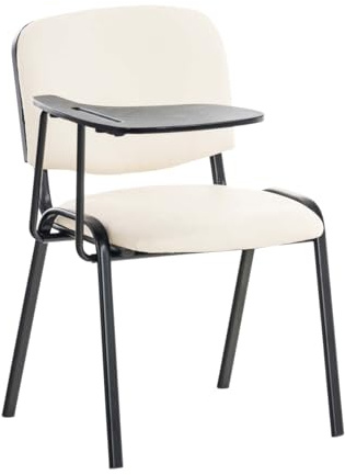 CLP Chaise Visiteur Ken Similicuir et Tablette Rabattable I Chaise Salle de Conférence Stable Confortable Dossier et Assise Rembourrés I Couleur Couleur:crème