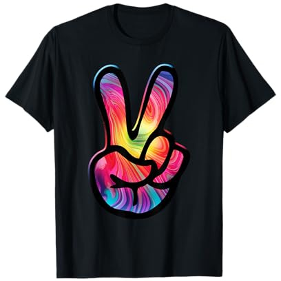 60s 70s Tie Dye Peace Hand Sign Shirt - Hippie T-Shirt