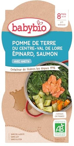 Babybio - Bols Pomme de Terre du Val de Loire Epinard Saumon à l'Aneth 2x200g - 8+ Mois - BIO