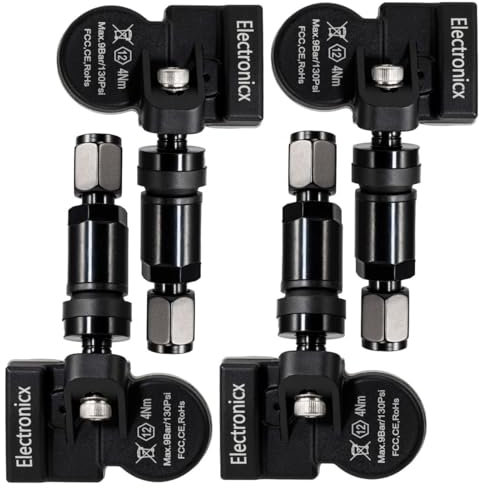 Electronicx RDKS TPMS - 4 sensori di pressione pneumatici, sistema di controllo della pressione dei pneumatici, valvola in metallo, colore nero, adatto per Renegade (BU)