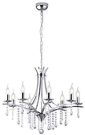 Trio Leuchten lampkrona Lucerna 101600806, metall krom, hängande glas klar, exkl. 8 x E14