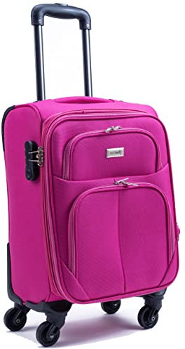 R.Leone Valigia Trolley Espandibile bagaglio a mano 4 ruote in stoffa adatto easyjet 45X36X20 214 (Fucsia, XS Bagaglio a mano 51cm)