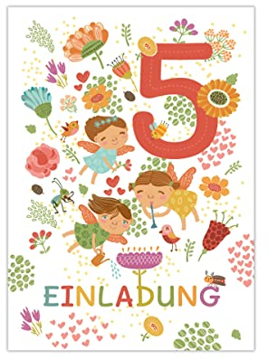 Junapack 12 Einladungskarten zum 5. Kindergeburtstag Einladung zum fünften Geburtstag Mädchen Fee Feen