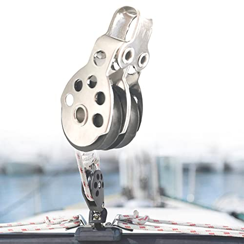 UISKEDS Puleggia Doppia Marina Blocco Cuscinetto in Acciaio Inossidabile per Barche, Barche a Vela, Kayak e trazione Fune, carico Massimo 661 libbre, 1Pcs