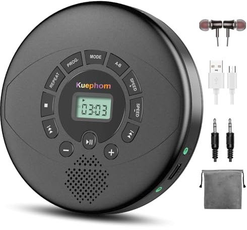 CD Player Portable,Discman Rechargeable,Walkman CD Player with Speaker, Headphones,CD-R,MP3 USB playable,Anti Skip CD Playing for car,Suitable for Personal or Multi-Users,Black