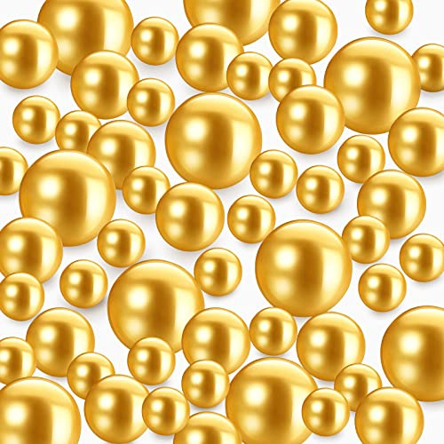 TYEQWT 150Pcs Gold Floating Pearls, Faux Pearl Beads for Vase Fillers, DIY Jewelry & Floating Candles, 8/14/20mm