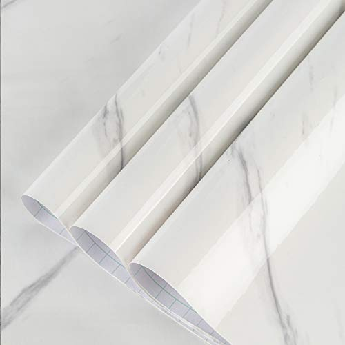 BAYYA Extra Wide Marble Granite Peel and Stick Wallpaper Ivory White 31.5x157inch Smooth Light Countertop Contact Paper for Kitchen Bathroom Self-Adhesive Waterproof Marble Wall Paper Roll Vinyl Wrap