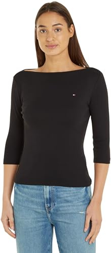 Tommy Hilfiger Donna Maglietta Maniche Lunghe New Cody Slim Scollo a Barca, Nero (Black), S