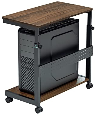 EUREKA ERGONOMIC Höhenverstellbarer PC Tower Ständer, ATX-Gehäuse CPU Halter PC Cart, CPU Stand mit Rollen und Maus Pad, Walnussfarbe