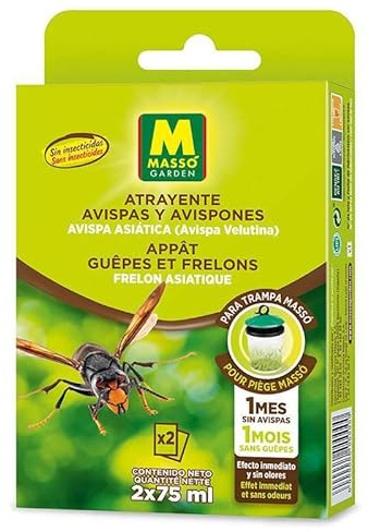 Atrayente para avispas (avispa velutina) y avispones, efecto inmediato y sin olores, 2 sobres de 75ml - Masso