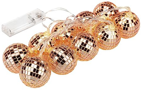 TITA-DONG Guirlande Lumineuse LED pour Boule Disco, 10 Boules à Facettes Argentées Réfléchissantes Lumineuses avec Lumières Blanches, Boules à Facettes Argentées Réfléchissantes à Piles(Or Rose 4cm)