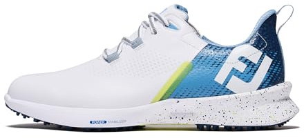 FootJoy Men's FJ Fuel Previous Season Style Golf Shoe, White/Blue/Green, 7.5 Wide