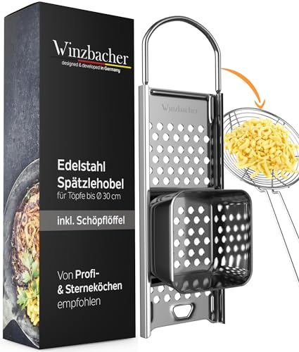 Winzbacher Affettatrice per spätzle in acciaio inox + mestolo [pentola Ø da 16 a 30 cm), lavabile in lavastoviglie, antiruggine, per spätzle & Knöpfle