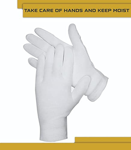 DOVORTEX 12 Pcs White Cotton Gloves for Eczema, Dry Hands, Moisturizing, Jewelry and Coin Inspection