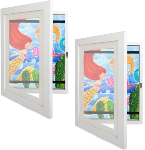 Texliney 2 Stück A4 Kunstfotorahmen für Kinder, hölzerner Fotorahmen, Befüllbar Bilderrahmen, Bietet Platz für bis zu 150 Kinderfotos, zum Kinderzeichnungen, Kunstwerken, Schule, Zuhause oder Büro