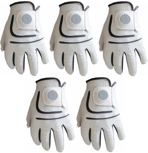 Cabretta Lot de 5 gants de golf en cuir avec espace magnétique pour marqueur de balle (taille M, gauche)