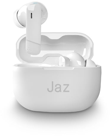 JAZ Maks - Écouteurs Intra-Auriculaires stéréo sans Fil, réduction Active du Bruit, étui de Chargement, Microphone HD, Commandes tactiles, pour Smartphone, Tablette, Laptop, autonomie de 24 h