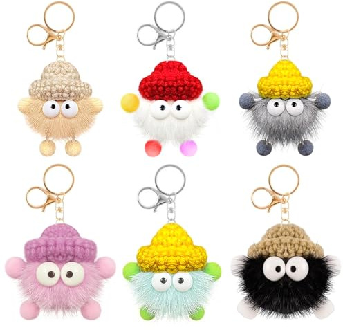 Suuwwn Porte Clef Femme - 6 Pièces Pompon Peluche Personnalisée avec Fourrure pour Sacs à Main, Voiture, Décorations de Sac à Dos