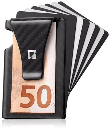 POCKET VAULT Card Holder Wallet Carbon mit Geldklammer und RFID Schutz | Ultraleichtes Kartenetui Herren | Kreditkartenetui mit Geldscheinklammer | Karten Portemonnaie | Kleiner Kohlefaser Cardholder