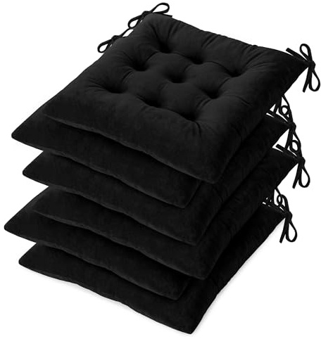 OVOV Chair Cushions for Dining Chairs Set of 6 Tufted Indoor Chair Pads with Ties Soft Square Seat Cushions for Kitchen Chairs 15.5x15.5,Black