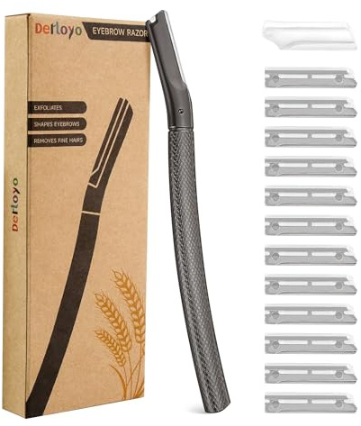 Eyebrow Razor with 12 Blades, Face Razors for Women and Men,Dermaplane Razor for Women Face, Facial Hair Removal for & Eyebrow Hair Removal - Black