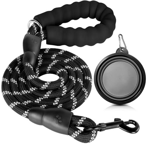 1.5M Correa Perro más Tazón Plegable para Perros, Correa Perro con Mango Acolchado Suave y Nylon Sólido Cuerda, Cuenco Plegable para Perros y Gatos, Adecuado para Adiestramiento,Correr y Senderismo
