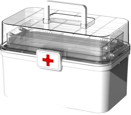 Organizzatore di forniture mediche: scatola di medicina impilabile, scatola di pillole a 3 strati | Armadio di primo soccorso di grande capacità con manico e clip di blocco, per la e