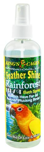 King's Cages Feather Shine Bath Spray 8 oz Eucalyptus Scent Alcohol-Free Feather Cleaner for All Bird Sizes Soothes Skin and Revitalizes Plumage