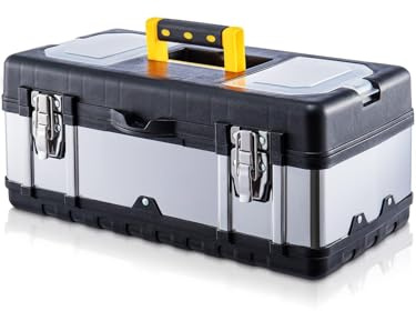 SUNNYNEST Tool Box Portable Storage Case with Dual Metal Latches & Removable Tray, Durable Organizer for Tools, Small Parts, and Accessories (19 Inch)