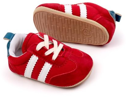 New Born Baby Essentials Soft Baby Shoes and Baby Trainers, Flexible Baby Shoes (Red, UK Footwear Size System, Toddler, Age Range, Medium, 6 Months, 12 Months)
