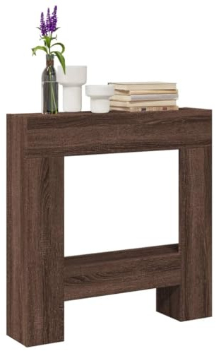 Kaminkant brunt ekutseende trämaterial 81 x 18 x 82 cm för elkamin, eldstadstillbehör med förvaringsyta och vägghållare, värmebeständig, lätt att rengöra