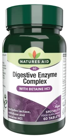Natures Aid Digestive Enzyme Complex – Supports Digestion, Bloating & Discomfort Relief and Nutrient Absorption – Betaine HCl - Vegan, Vegetarian, Non-GMO – 60 Tablets