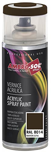 AMBRO-SOL - Pintura acrílica en spray, color Marron Sepia, RAL 8014, resultado profesional en múltiples superficies, exteriores e interiores, 400 ml